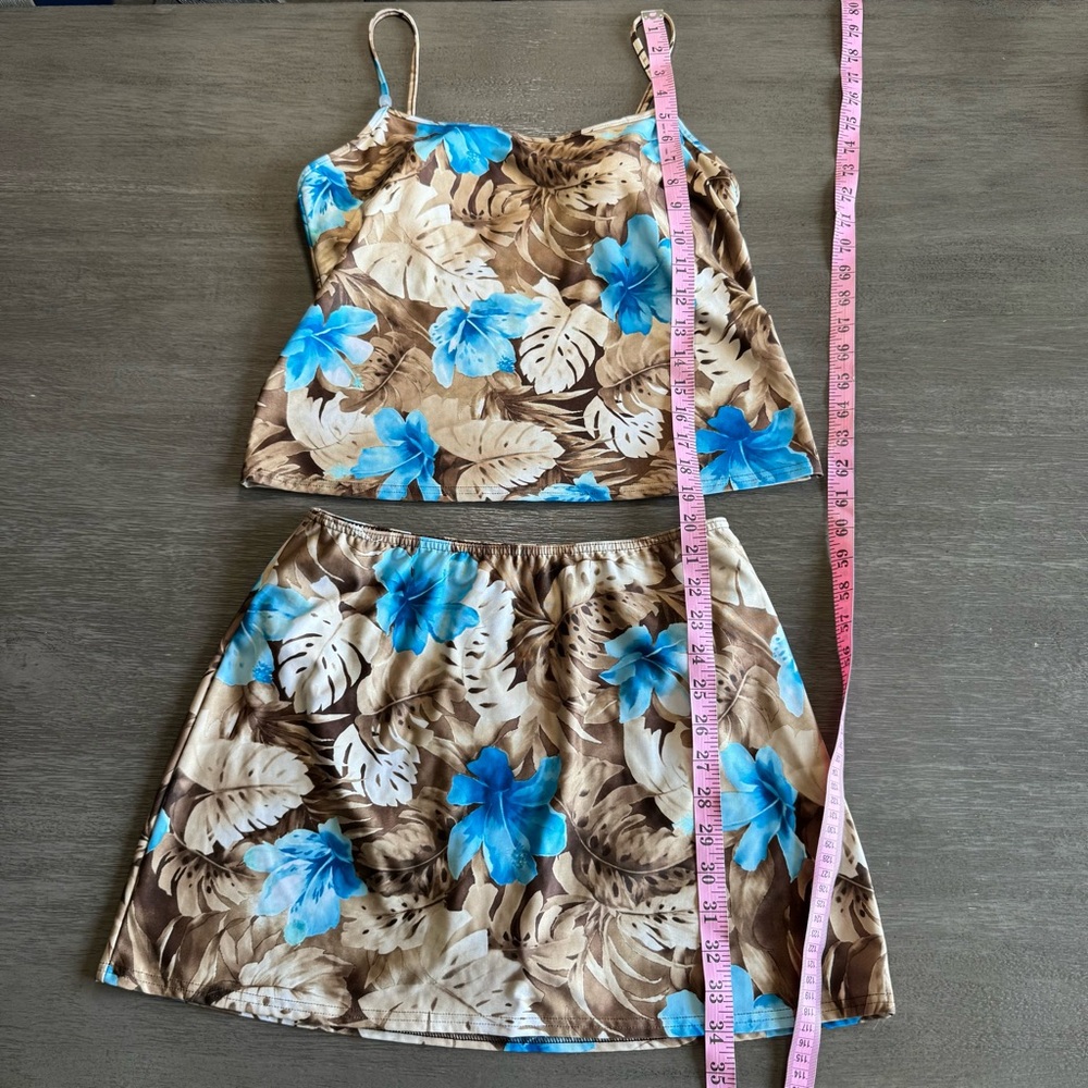 Vintage Skirt Set Tankini Swimsuit Tropical Floral S - Picture 9 of 10